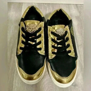 Versace boys‎ Sneakers Rubber Shoes Slip On Leather black/gold Casual Shoes sz 1